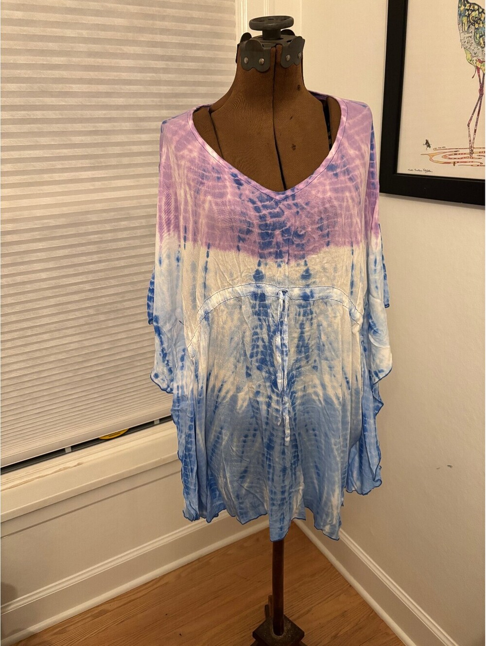 Na Pua Honolulu Pink Blue TieDye Boho Kaftan Tunic Top VNeck Resort Wear (2219)